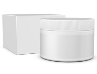 Realistic 3D Jar,Box Mock Up Template on White Background.3D Rendering,3D Illustration.Copy Space