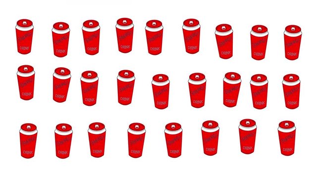 Energy drink, clubbing and active life style concept. Red can with energy drink cans trembling and bouncing. Animation on white black background.