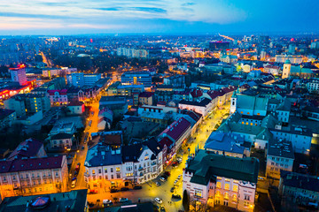 Aerial view of Rzeszow city at night, Poland