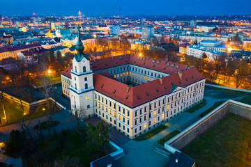 Evening aerial view on the medieval castle Rzeszow. Rzeszow City. Poland