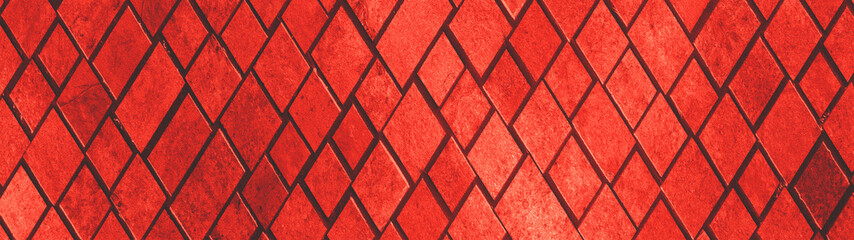 Abstract fire red geometric rhombus grid tiles texture background banner panorama