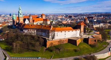 Fototapeta na wymiar View from drone of Wawel Сastle, Krakow, Poland