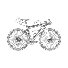 Touring bike vector illustration with saddlebag, frame bag and handlebar bag. Gravel bicycle.