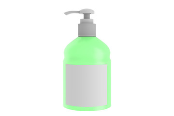 Ads template, blank hand wash realistic plastic bottle with dispenser airless pump. Pharmaceutical container liquid gel, soap, lotion, cream, shampoo, bath foam. 3d illustration