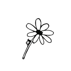 Black decorative flower with 
ladybug isolated on the white background. Simple vector illustration for print, T-Shirt, bag. Natural eco emblem. Nature floral logo.
