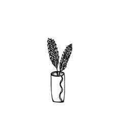 Interior illustartion with decorative branches in the vase. Home floral illustration for T-Shirt, bag print. Hand drawn vector illustration isolated on the white background. 