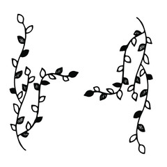 Black decorative floral branch isolated on the white background. Simple vector illustration for print, T-Shirt, bag. Natural eco emblem. Nature floral logo. Simple picture for interior.