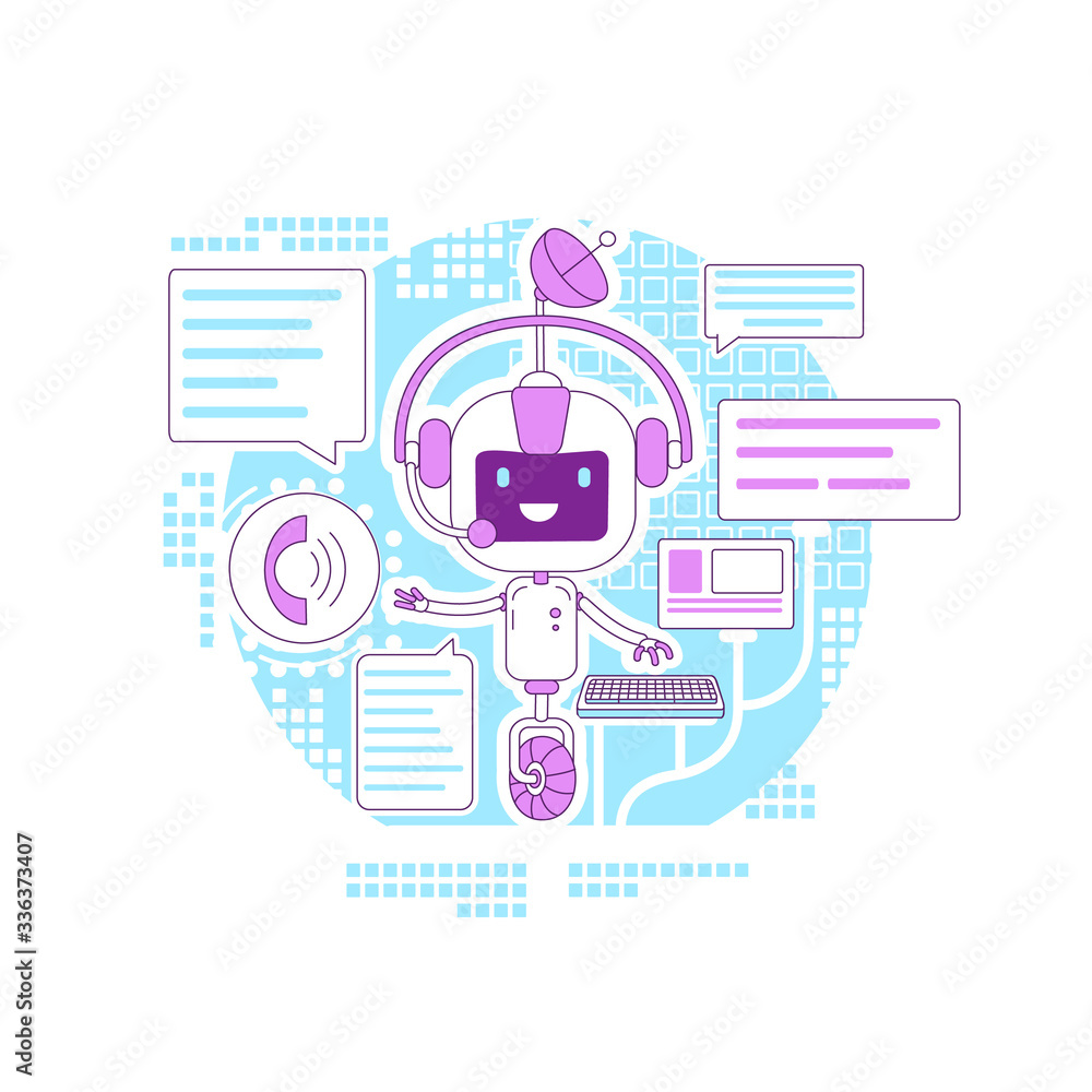 Poster chatbot app thin line concept vector illustration. internet communication application. online suppor