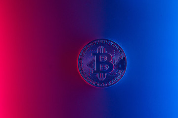 Cryptocurrency Bitcoin in neon light