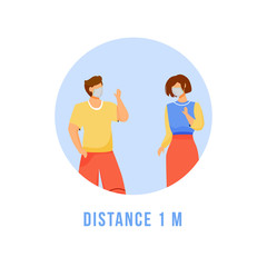 Keep distance 1 meter flat detailed icon. Self protection from disease. Social distancing. Quarantine for virus spread sticker, clipart with 2D characters. Isolated complex cartoon illustration