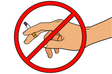 no smoking sign. a hand holding a cigarette. Forbidden smoking pictograph. isolated vector illustration