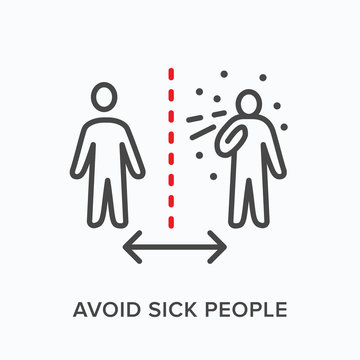 Social Distance Line Icon. Vector Outline Illustration Of Sneezing Man. Avoid Sick People Sign, Pictorgam For Coronavirus Prevention, Self Isolation Symbol