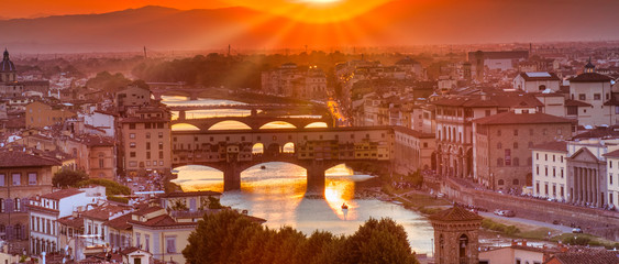Panorama of bridge Ponte Vecchio, Florence.