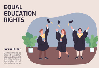 Equal education rights banner flat vector template. College, university brochure, poster concept design with cartoon characters. Scholarship opportunity horizontal flyer, leaflet with place for text