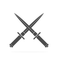 Crossed Military Combat Battle Daggers - Vector Illustration Black Silhouette.