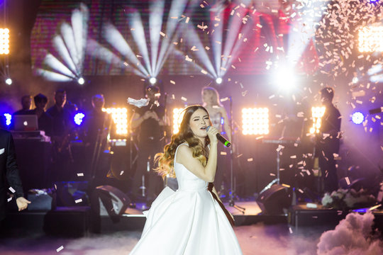 Beautiful bride singing on wedding
