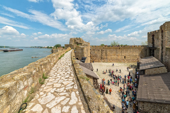 Smederevo, Serbia - May 02, 2019: The Smederevo Fortress is a medieval fortified city in Smederevo, Serbia. View of the Danube River from the fort