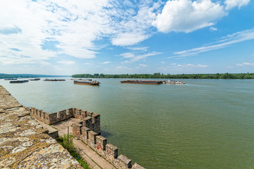 Smederevo, Serbia - May 02, 2019: The Smederevo Fortress is a medieval fortified city in Smederevo, Serbia. View of the Danube River from the fort