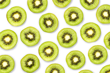 Fresh slice of green kiwi fruit isolated on white background.Top view. Flat lay.