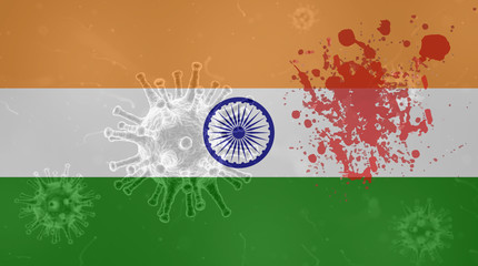 Coronavirus: flag with blood of India - 336377049