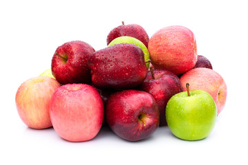 pile of fresh apples on white.