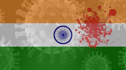 Coronavirus: flag with blood of India - 336377071