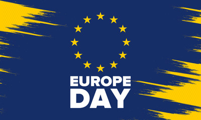 Europe Day. Annual public holiday in May. Is the name of two annual observance days - 5 May by the Council of Europe and 9 May by the European Union. Poster, card, banner and background. Vector