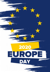 Europe Day. Annual public holiday in May. Is the name of two annual observance days - 5 May by the Council of Europe and 9 May by the European Union. Poster, card, banner and background. Vector