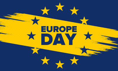 Europe Day. Annual public holiday in May. Is the name of two annual observance days - 5 May by the Council of Europe and 9 May by the European Union. Poster, card, banner and background. Vector