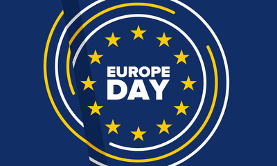 Europe Day. Annual public holiday in May. Is the name of two annual observance days - 5 May by the Council of Europe and 9 May by the European Union. Poster, card, banner and background. Vector