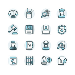 Law and judgement line icons
