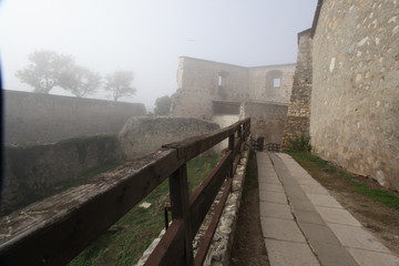 bridge over the river in the fog