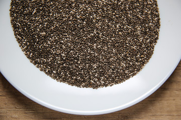 Natural chia seeds in a plate