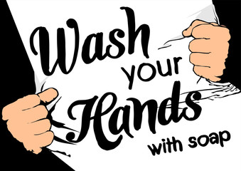 strong man arms with wash your hands lettering