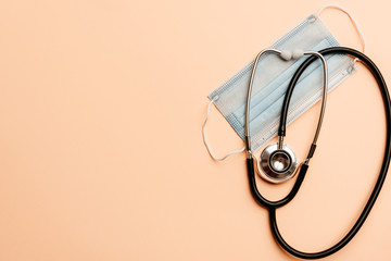 Flat Lay medical tools top view space idea image Background ready to combat coronavirus