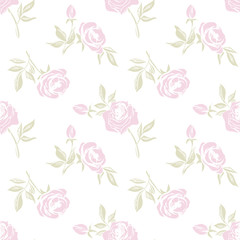 Pink Roses Seamless Pattern. Hand Drawn Floral Background.