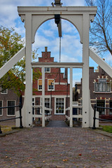Image of Pedestrian Lifting Bridge over a side canal in Amsterdam, Netherlands, Holland