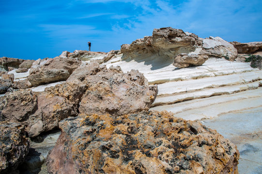 Cape Drepano on the west coast of Cyprus is an amazing natural phenomenon. Sea waves expose a white layered rock that takes on bizarre shapes.   