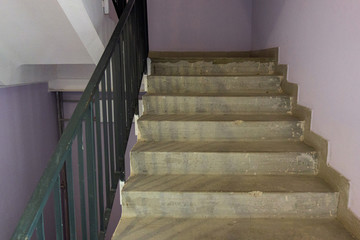 Stairs in apartment building. Empty stairway of modern urban house. Backdoor emergency fire exit alternative. No people walking