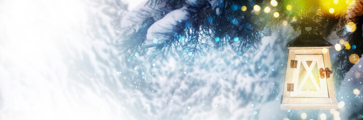 Magic Christmas background with lantern