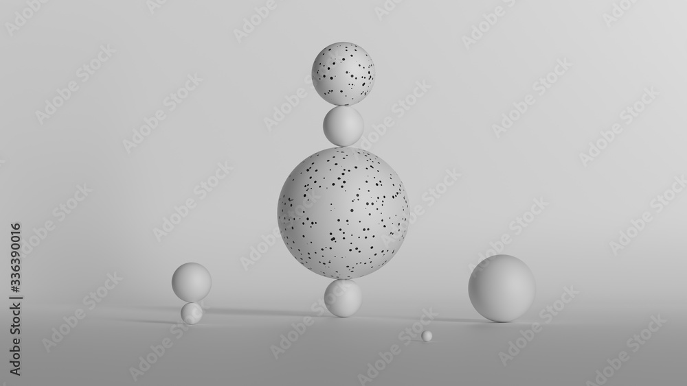 Poster 3d render modern balance sculpture. figure made of primitive shapes. smooth low contrast light...
