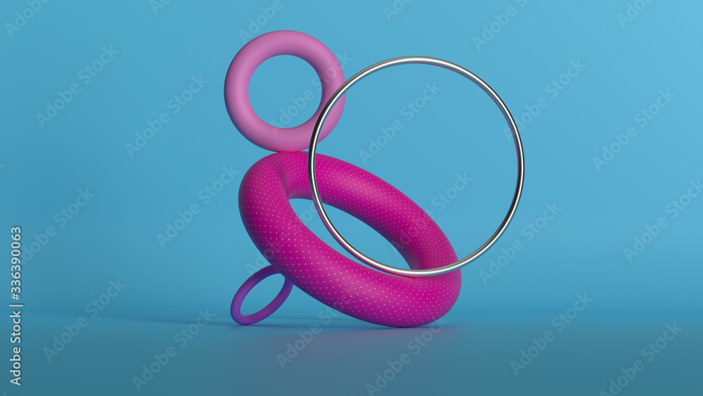 Poster 3d render modern balance sculpture. figure made of primitive shapes. smooth low contrast light...