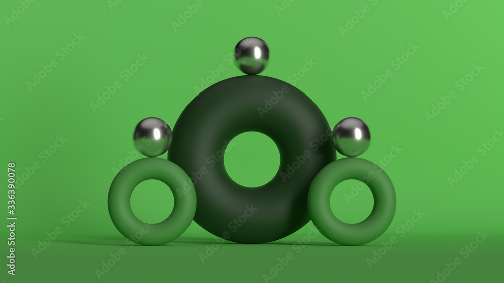 Poster 3d render modern balance sculpture. figure made of primitive shapes. smooth low contrast light...