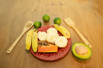 Delicious fruits with kithen things.