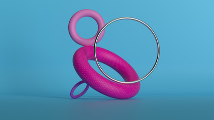 3d render modern balance sculpture. Figure made of primitive shapes. Smooth low contrast light...