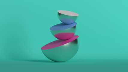 3d render modern balance sculpture. Figure made of primitive shapes. Smooth low contrast light... - 336390095