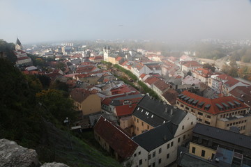 aerial view of the old town of trencin in slovakia