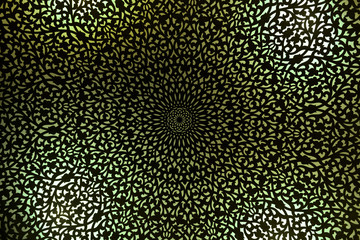 Moroccan, Arabian lamp with intricate decor with mint green light.