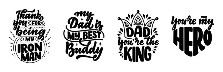 Naklejka premium Set with lettering for Father's day greeting card, great design for any purposes. Typography poster. Vector illustration.