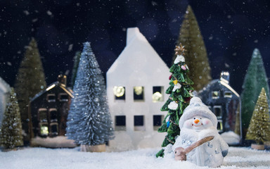 Naklejka premium Merry Christmas and Happy New Year, Holidays greeting card, blurred bokeh background